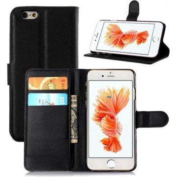 Zwart Leder Booktype Hoesje Wallet Case voor iPhone 6 / 6S Plus
