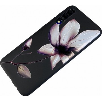 Samsung Galaxy A20e - Silicone bloemen hoesje Kim zwart wit