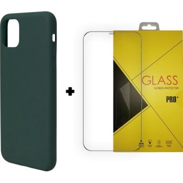 Apple iPhone 12 Pro Max Hoesje - Donker Groen - Tempered Glass Screenprotector 9H  & Siliconen Backcover Case