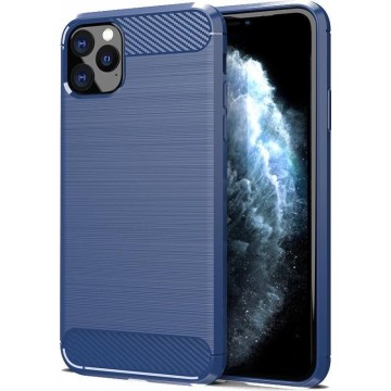 Apple iPhone 11 Pro Max hoesje - zachte back case brushed carbon voor nieuwe iPhone 11 Pro Max - Blauw