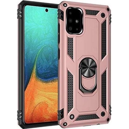 Samsung Galaxy A41 Hoesje - Anti-Shock Hybrid Ring Armor rose goud