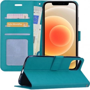 iPhone 12 Hoesje Book Case Cover Lederlook Hoes Wallet - Turquoise