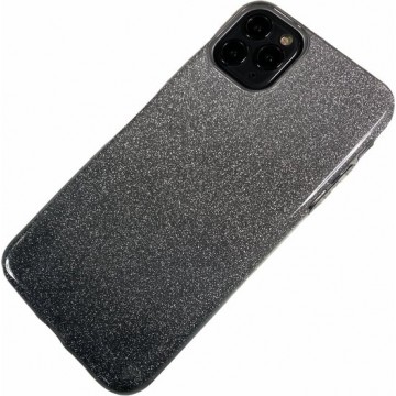 Apple iPhone 11 Pro Max - Silicone glitter hoesje Lauren zilver zwart