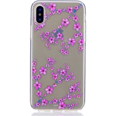 Shop4 - iPhone X Hoesje - Zachte Back Case Bloesem Takken Transparant