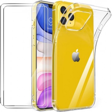 iPhone 12 Mini Hoesje Transparant  TPU Siliconen Soft Case + 2X Tempered Glass Screenprotector