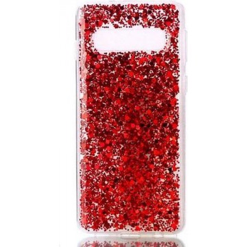 Shop4 - Samsung Galaxy S10 Hoesje - Zachte Back Case Glitter Rood