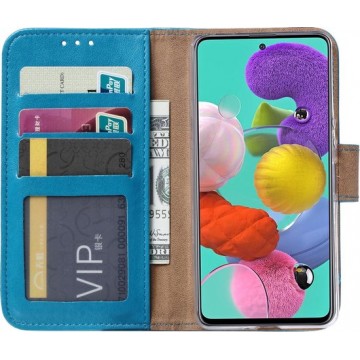 Samsung Galaxy A51 hoesje book case Turquoise + tempered glas screenprotector