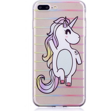 Shop4 - iPhone 7 Plus Hoesje - Zachte Back Case Unicorn Transparant