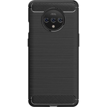 Shop4 - OnePlus 7T Hoesje - Zachte Back Case Brushed Carbon Zwart