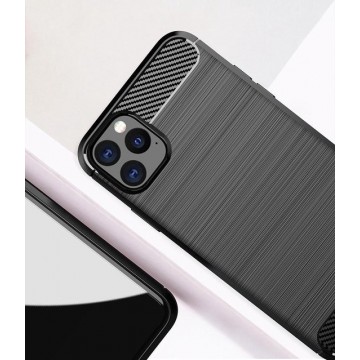 Apple iPhone 11 Pro hoesje - zachte back case brushed carbon voor nieuwe iPhone 11 Pro - Zwart