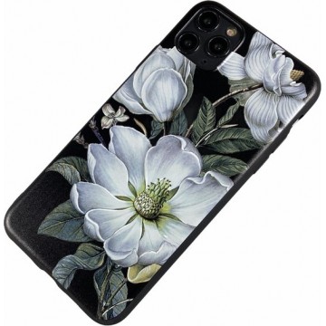 Apple iPhone 11 Pro Max - witte bloemen zacht hoesje Lisanne zwart