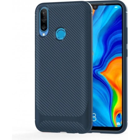 Voor Huawei Honor 9X koolstofvezel textuur schokbestendig TPU beschermhoes (blauw)