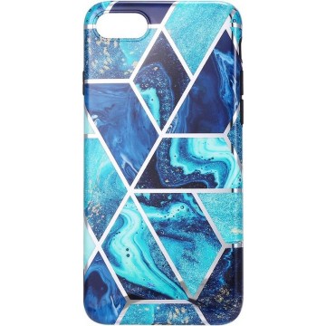Shop4 - iPhone SE (2020) Hoesje - Zachte Back Case Marmer Combinatie Blauw