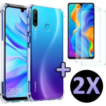 Huawei P30 Lite & P30 Lite (New Edition) Hoesje Transparant - Anti Shock Hybrid Back Cover & 2X Glazen Screen Protector