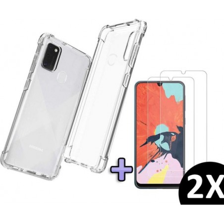 Samsung Galaxy M21 Hoesje Transparant - Anti Shock Back Cover & 2X Glazen Screenprotector