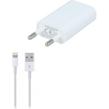 USB lader reislader slimline + 2 meter data kabel Wit voor Apple iPhone lightning