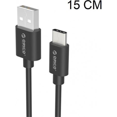 USB-A naar USB-C laadkabel 2.4A - 15 cm - Zwart