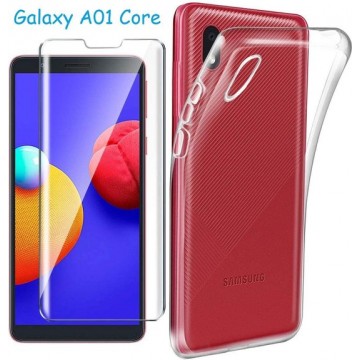 Samsung Galaxy A01 Core  Hoesje silicone TPU Back case + 2x Glazen Screenprotector