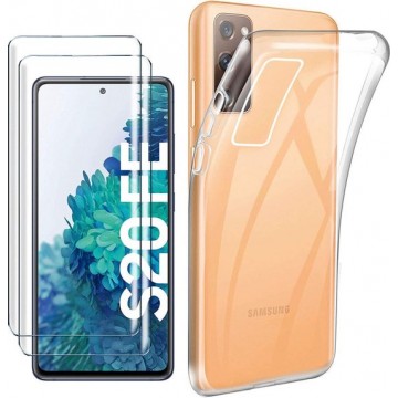 Samsung Galaxy S20 FE Hoesje Transparant - Siliconen Back Cover & 2X Glazen Screenprotector