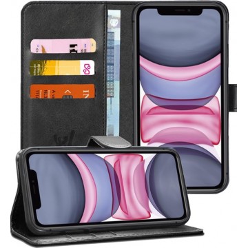 iphone 11 hoesje - iphone 11 case zwart book cover leer wallet - hoesje iphone 11 apple - iphone 11 hoesjes cover hoes