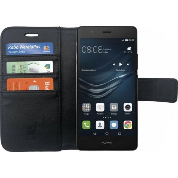 Huawei P9 Lite Hoesje - Book Case Leer Wallet Zwart - iCall