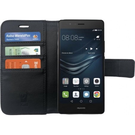 Huawei P9 Lite Hoesje - Book Case Leer Wallet Zwart - iCall