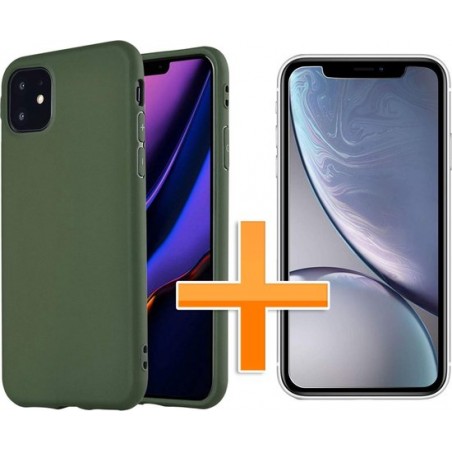 Apple iPhone 11 Hoesje - Siliconen Backcover & Tempered Glass Combi - Groen