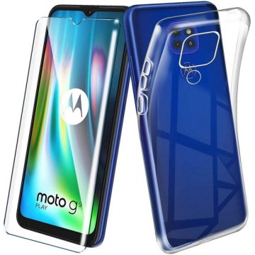 Motorola Moto G9 Play & E7 Plus Hoesje Transparant - Siliconen Back Cover & Glazen Screenprotector