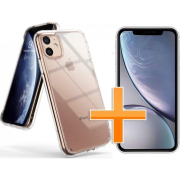 Apple iPhone 11 Hoesje - Siliconen Backcover & Tempered Glass Combi - Transparant