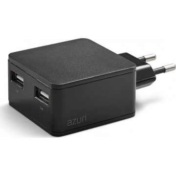 Azuri thuislader met 2 USB poorten - 4.8Amp/100-240V - Universeel - Zwart