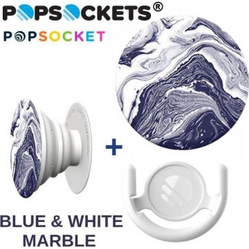 POPSOCKETS® BLUE & WHITE MARBLE + POPMOUNT HOUDER WIT - telefoon button - popsocket - popsockets - houder telefoon houder