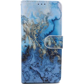 Samsung Galaxy A7 2018 Hoesje - Portemonnee Book Case met Kaarthouder & Magneetsluiting - Marmer Blauw