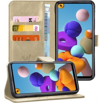 Samsung A21s Hoesje - Samsung Galaxy A21s Hoesje - Book Case Leer Wallet Goud