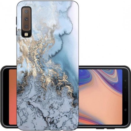 Luxe Soft Back Cover voor Samsung Galaxy A7 2018 - Marmer - Hoogwaardig TPU Hoesje - Blauw - Goud - Siliconen Case