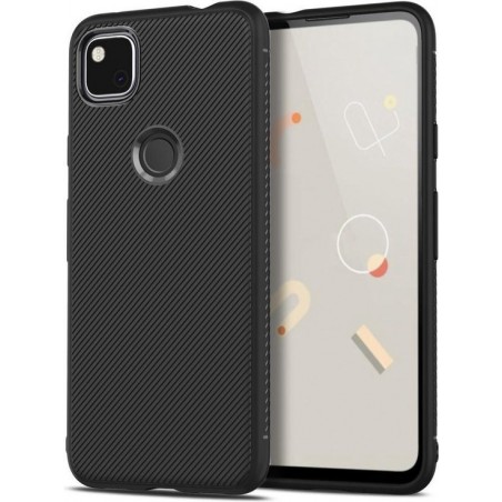 Google Pixel 4A Hoesje Twill Slim Textuur Back Cover Zwart