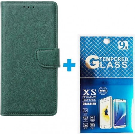 Samsung Galaxy A51 hoesje book case + 2 stuks Glas Screenprotector groen