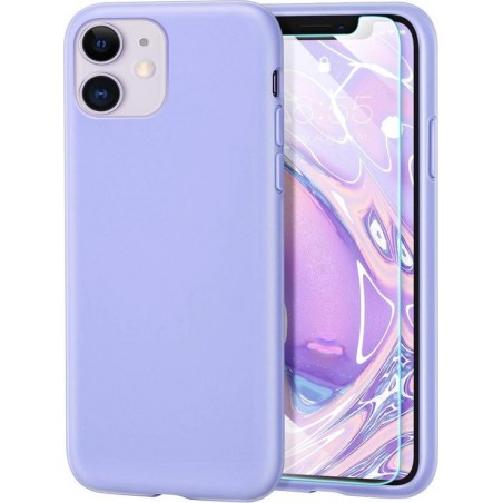 Apple iPhone 11 Hoesje - Siliconen Backcover & Tempered Glass Combi - Paars