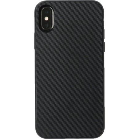 Luxe Carbon case voor Apple iPhone X - iPhone XS - hoogwaardig zacht TPU soft cover - Extra stevig zwart hoesje