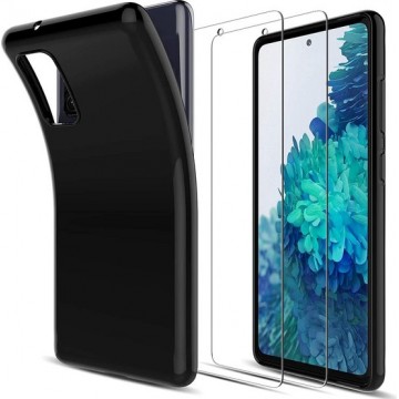Samsung Galaxy S20 FE 4G/5G  Zwart hoesje back tpu silicone case - S20 FE  2 Pack Tempered Glass Screen Protector