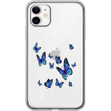 Apple Iphone 11 Transparant siliconen hoesje blauwe vlinders