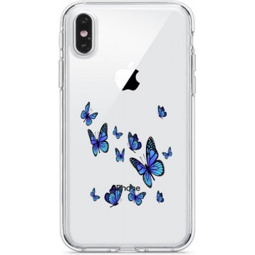 Apple Iphone X / XS Transparant siliconen hoesje blauwe vlinders