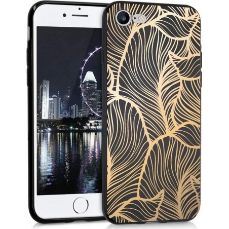iMoshion Design voor de iPhone SE (2020) / 8 / 7 hoesje - Bladeren - Goud / Zwart