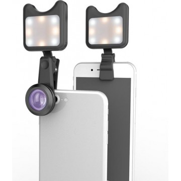 Selfie Flashlight Smartphone Lens Clip-On Groothoeklens 15x met LED-verlichting