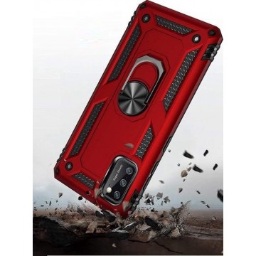 Samsung Galaxy A21s  Rood Luxe Extreem Stevige Anti shock hoesje -  autohouder met Ring Kickstand