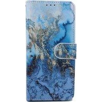 Samsung Galaxy A42 5G Hoesje met Printje - Portemonnee Book Case - Kaarthouder & Magneetlipje - Marmer Blauw