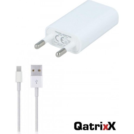 USB lader reislader slimline + 1 meter data kabel Wit USB-C Type-C