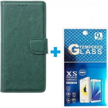 Samsung Galaxy A41 hoesje book case + 2 stuks Glas Screenprotector groen