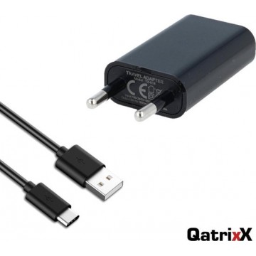 USB lader reislader slimline + 2 meter data kabel Zwart USB-C Type-C