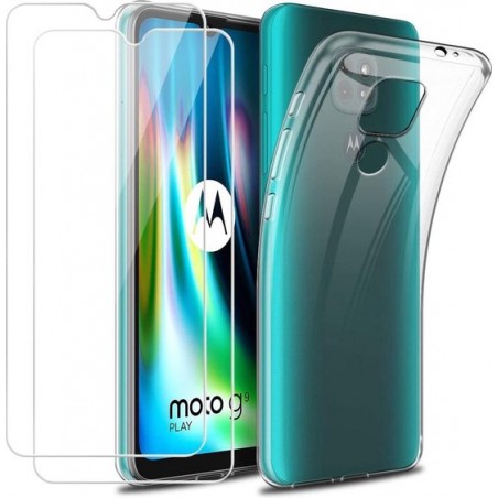 Motorola Moto G9 Play / G9  / Moto E7 Plus hoesje silicone case met 2 pack tempered glass