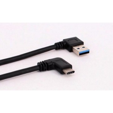 Dolphix USB-C haaks (links/rechts) naar USB-A haaks (links) kabel - USB3.0 - tot 0,9A / zwart - 0,25 meter